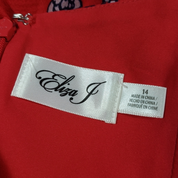 Eliza J Red Floral Print Mini Dress Size 14 Mock Neck Open Back Bow Feminine - Picture 11 of 15